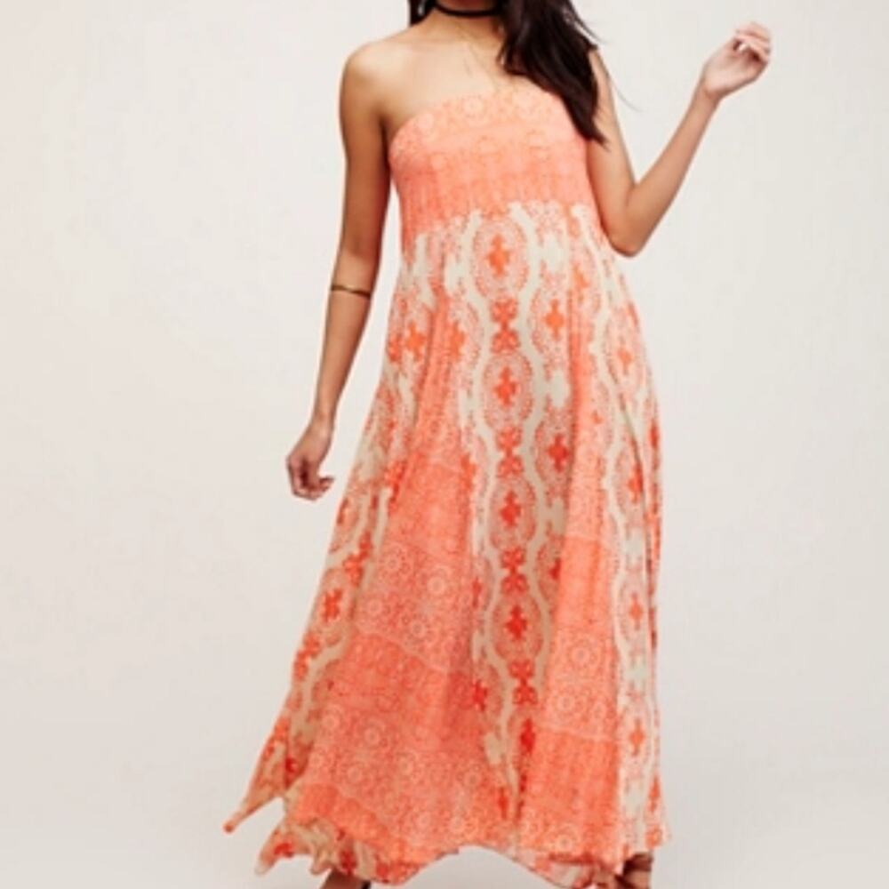 Free People Orange Strapless XS Maxi Dress